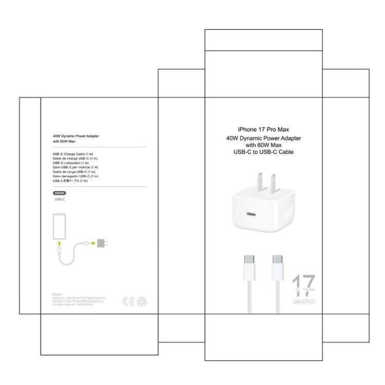 Bộ sạc gập A3365 PD40W USB-C / Type-C với cáp dữ liệu Type-C to Type-C, phích cắm US, phích cắm US + cáp Type-C 1m, phích cắm US + cáp Type-C 2m