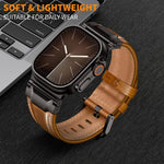 Armour-style Leather Watch Band, For Apple Watch 46mm / 49mm / 45mm / 44mm