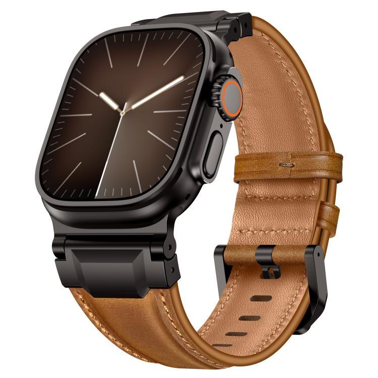 Armour-style Leather Watch Band, For Apple Watch 46mm / 49mm / 45mm / 44mm