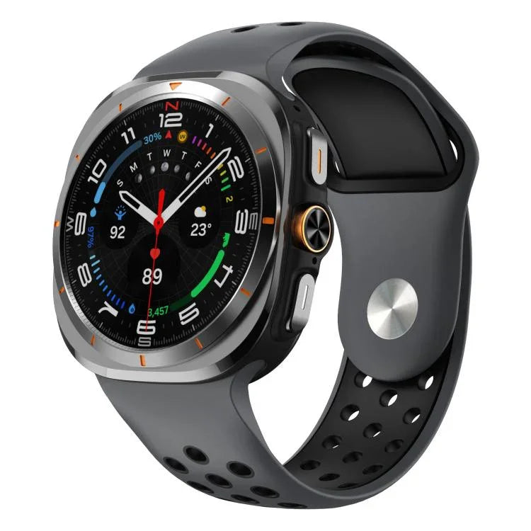 Dây đồng hồ silicone khóa ngược lỗ tròn hai màu, Dành cho Samsung Galaxy Watch Ultra 47mm / Ultra 2025