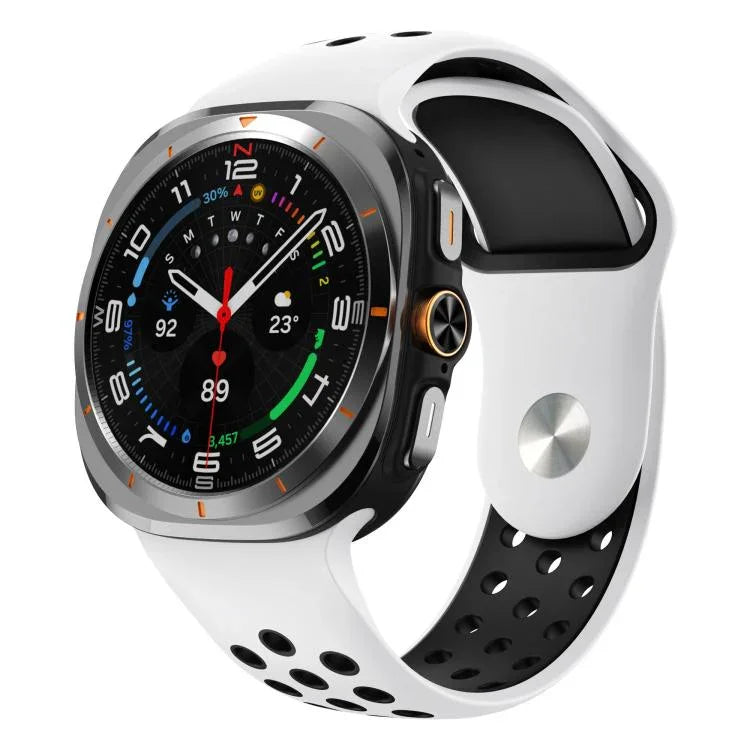 Dây đồng hồ silicone khóa ngược lỗ tròn hai màu, Dành cho Samsung Galaxy Watch Ultra 47mm / Ultra 2025