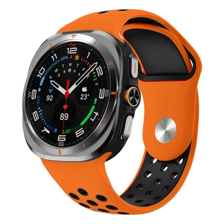 Dây đồng hồ silicone khóa ngược lỗ tròn hai màu, Dành cho Samsung Galaxy Watch Ultra 47mm / Ultra 2025