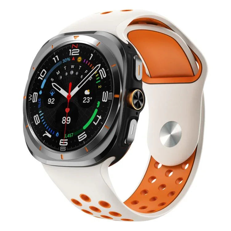 Dây đồng hồ silicone khóa ngược lỗ tròn hai màu, Dành cho Samsung Galaxy Watch Ultra 47mm / Ultra 2025