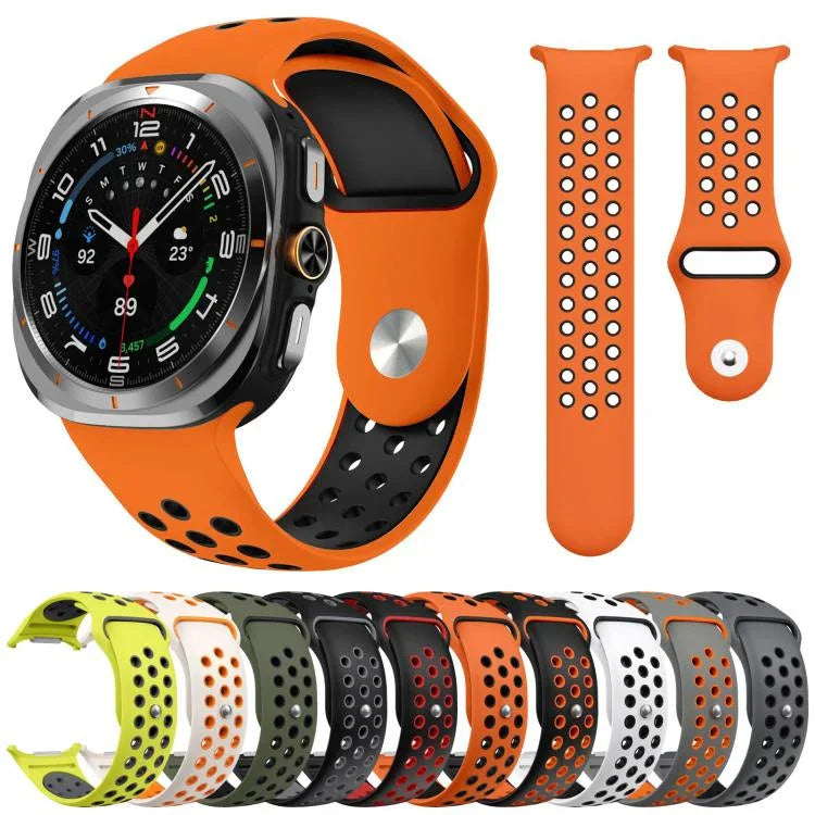 Dây đồng hồ silicone khóa ngược lỗ tròn hai màu, Dành cho Samsung Galaxy Watch Ultra 47mm / Ultra 2025