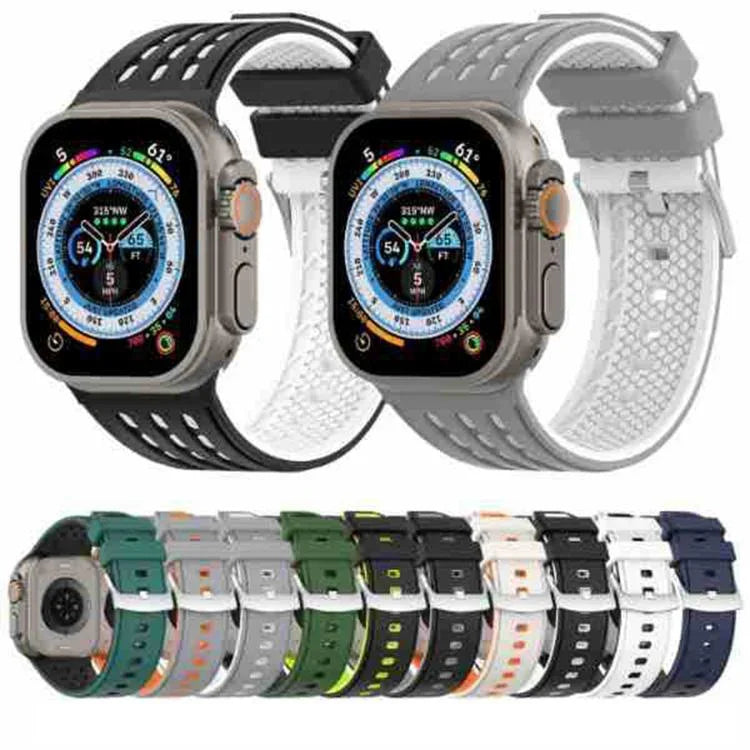 Dây đồng hồ silicone thoáng khí hai màu lỗ dọc, Dành cho Apple Watch 46mm/ 49mm / 45mm / 44mm