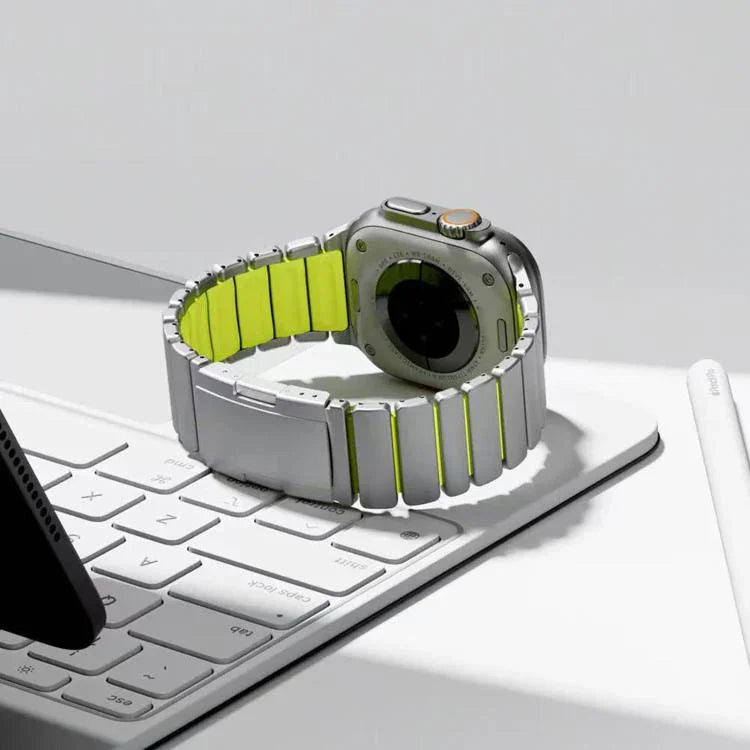 Dây đồng hồ silicone kim loại titan hai màu khóa rùa, Dành cho Apple Watch 46mm/ 49mm / 45mm / 44mm