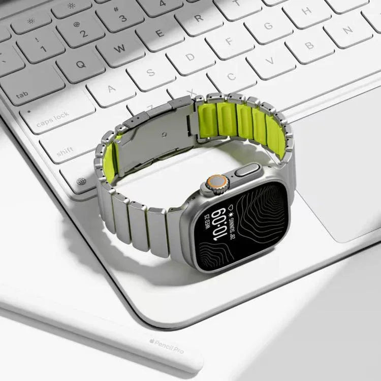 Dây đồng hồ silicone kim loại titan hai màu khóa rùa, Dành cho Apple Watch 46mm/ 49mm / 45mm / 44mm