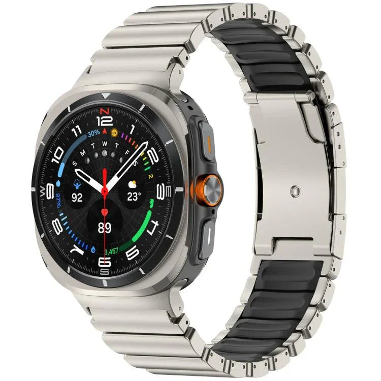 Dây đồng hồ silicone kim loại titan hai màu khóa rùa, Dành cho Samsung Galaxy Watch8 / 8 Classic