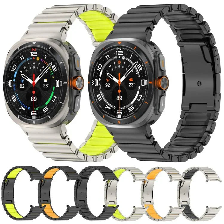 Dây đồng hồ silicone kim loại titan hai màu khóa rùa, Dành cho Samsung Galaxy Watch8 / 8 Classic