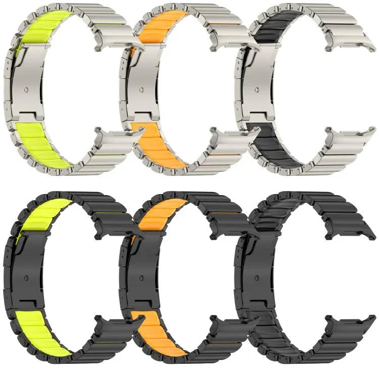 Dây đồng hồ silicone kim loại titan hai màu khóa rùa, Dành cho Samsung Galaxy Watch8 / 8 Classic