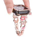 Bộ dây vỏ đồng hồ rỗng kiểu hoa tua rua với kim cương đơn, dành cho Apple Watch Series 6 / 5 / 4 & SE 44mm, dành cho Apple Watch Series 6 / 5 / 4 & SE 40mm, dành cho Apple Watch Series 10 / 11 46mm, dành cho Apple Watch Series 10 / 11 42mm