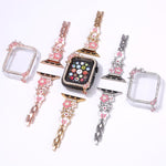 Bộ dây vỏ đồng hồ rỗng kiểu hoa tua rua với kim cương đơn, dành cho Apple Watch Series 6 / 5 / 4 & SE 44mm, dành cho Apple Watch Series 6 / 5 / 4 & SE 40mm, dành cho Apple Watch Series 10 / 11 46mm, dành cho Apple Watch Series 10 / 11 42mm