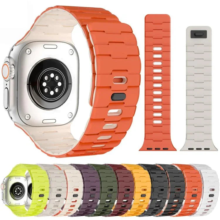Dây đồng hồ silicone nam châm chốt đơn dập nổi hình ngựa, dành cho Apple Watch 46mm / 49mm / 45mm / 44mm