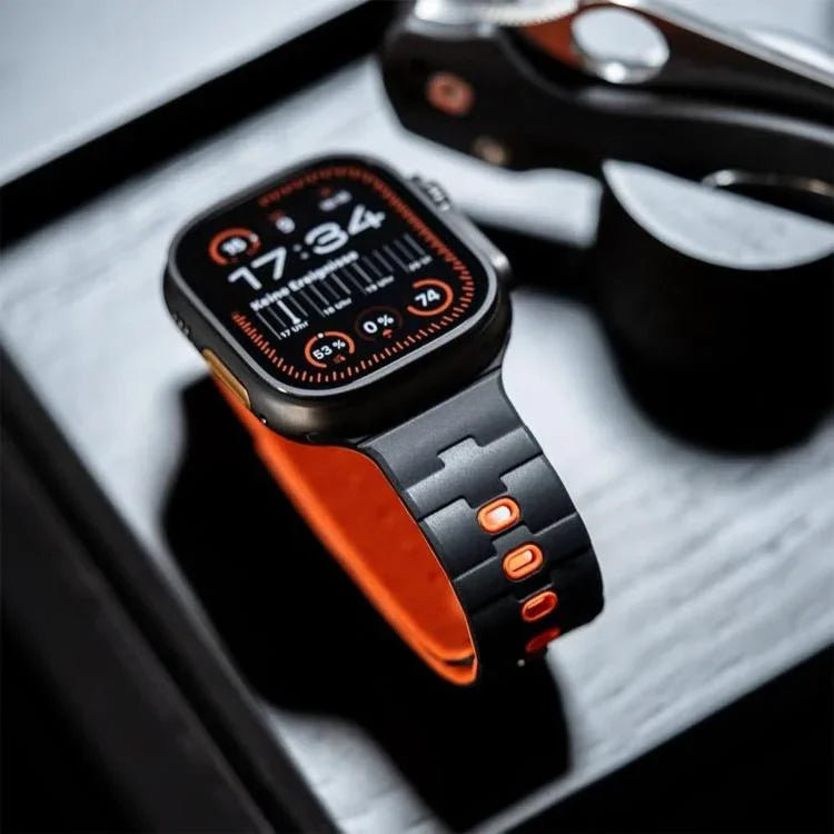 Dây đồng hồ silicone nam châm chốt đơn dập nổi hình ngựa, dành cho Apple Watch 46mm / 49mm / 45mm / 44mm