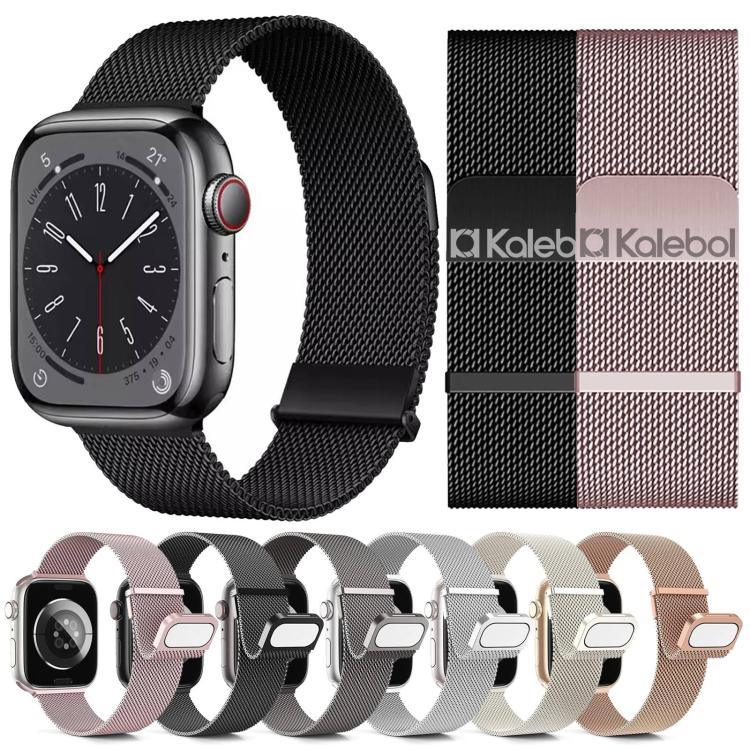Dây đồng hồ thép không gỉ Milanese đôi liên kết đôi nam châm Kalebol, dành cho Apple Watch 46mm / 49mm / 45mm / 44mm, dành cho Apple Watch 42mm / 41mm / 40mm / 38mm