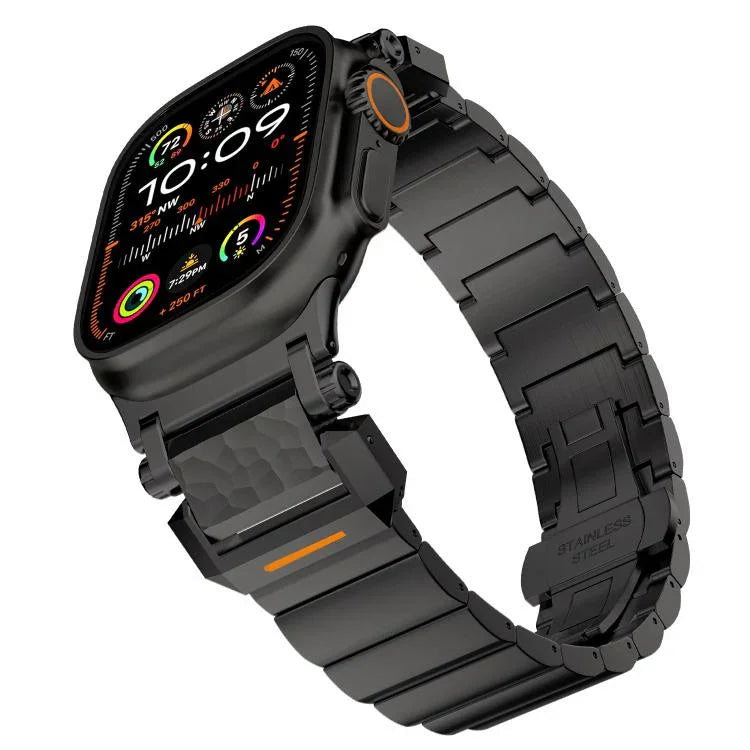Dây đồng hồ hợp kim titan một hạt đầu thép khóa bướm họa tiết búa, dành cho Apple Watch 46mm / 49mm / 45mm / 44mm