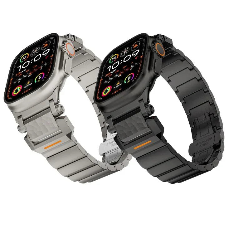 Hammer Pattern Butterfly Buckle Stainless Steel Head One Bead Titanium Alloy Watch Band, For Apple Watch 46mm / 49mm / 45mm / 44mm