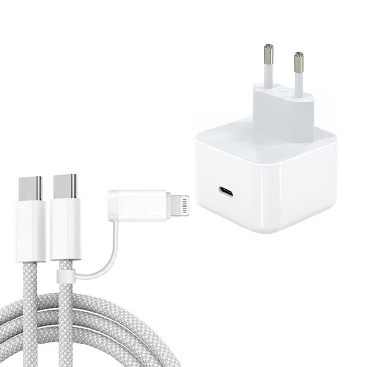 Bộ sạc A3365 PD40W USB-C / Type-C kèm cáp dữ liệu Type-C to Type-C / 8 Pin, phích cắm EU + cáp 2 trong 1 dài 1m
