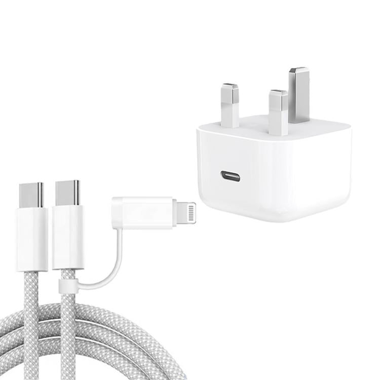 Bộ sạc A3365 PD40W USB-C / Type-C kèm cáp dữ liệu Type-C to Type-C / 8 Pin, phích cắm Anh + cáp 2 trong 1 dài 1m