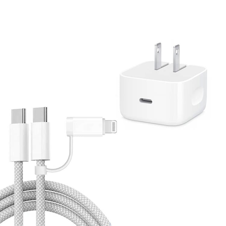 Bộ sạc A3365 PD40W USB-C / Type-C kèm cáp dữ liệu Type-C to Type-C / 8 Pin, phích cắm Mỹ + cáp 2 trong 1 dài 1m