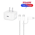 Bộ sạc A3365 PD40W USB-C / Type-C kèm cáp dữ liệu Type-C to Type-C / 8 Pin, phích cắm Mỹ + cáp 2 trong 1 dài 1m
