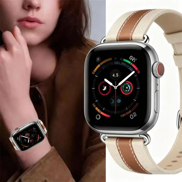 Dây đồng hồ da thật phối màu kiểu yên ngựa, dành cho Apple Watch 46mm / 49mm / 45mm / 44mm, dành cho Apple Watch 42mm / 41mm / 40mm / 38mm