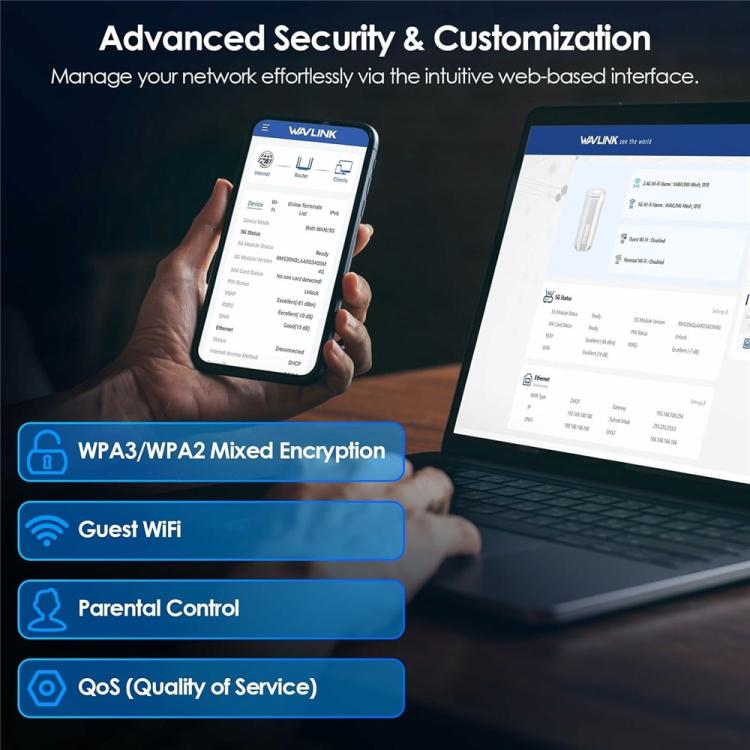 WAVLINK WL-WNF100X3NR-B Bộ định tuyến 5G WiFi 6 phiên bản châu Âu có khe cắm Nano SIM, phích cắm EU, phích cắm UK