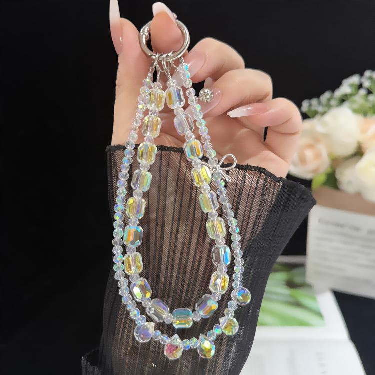Dây đeo điện thoại hai lớp pha lê nơ hợp kim lấp lánh, pha lê hình bầu dục, pha lê hình đệm tròn, pha lê bánh xe, pha lê hình khối đường, pha lê hình quả cầu hoa, pha lê hình dâu tây