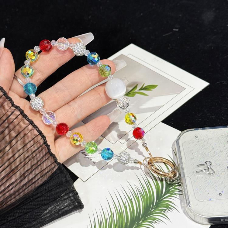 Dây đeo điện thoại pha lê hạt màu sắc nơ vui nhộn, kiểu hạt đổi màu, kiểu nơ đôi