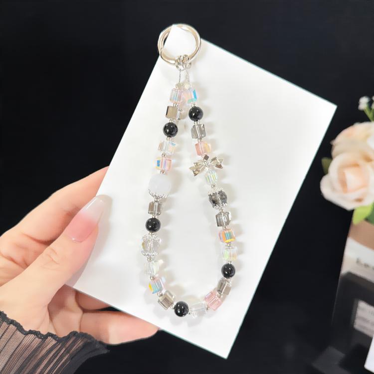 Dây đeo điện thoại khối lập phương pha lê đen lấp lánh, màu hồng, vàng