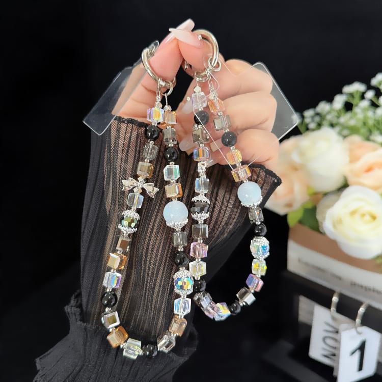 Dây đeo điện thoại khối lập phương pha lê đen lấp lánh, màu hồng, vàng