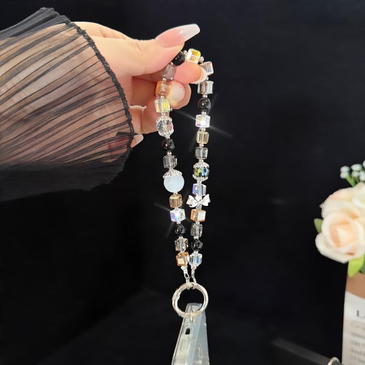 Dây đeo điện thoại khối lập phương pha lê đen lấp lánh, màu hồng, vàng