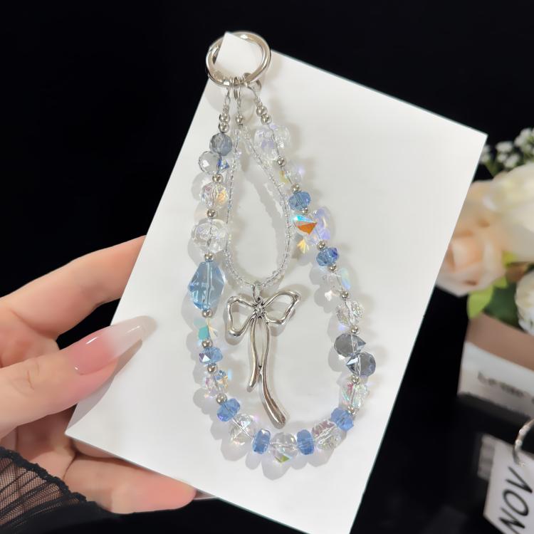 Dây đeo điện thoại đôi phát sáng nơ pha lê ảo mộng huyền ảo, màu hồng, xanh dương