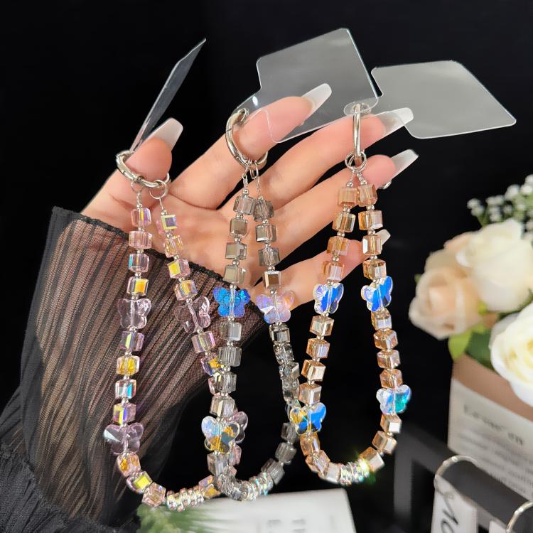 Dây đeo điện thoại đôi rực rỡ nơ pha lê ảo ảnh mê hoặc, màu hồng, vàng, trắng, xám, xanh lá