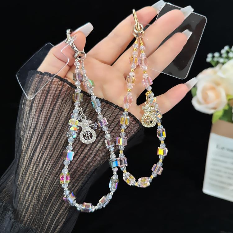 Dây đeo điện thoại pha lê đường vuông túi tiền may mắn thịnh vượng, màu hồng, tím