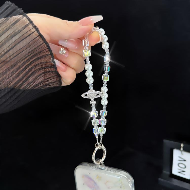Dây đeo điện thoại khối lập phương cầu vồng sao Thổ cổ điển thanh lịch, màu vàng, hồng, trắng, tím