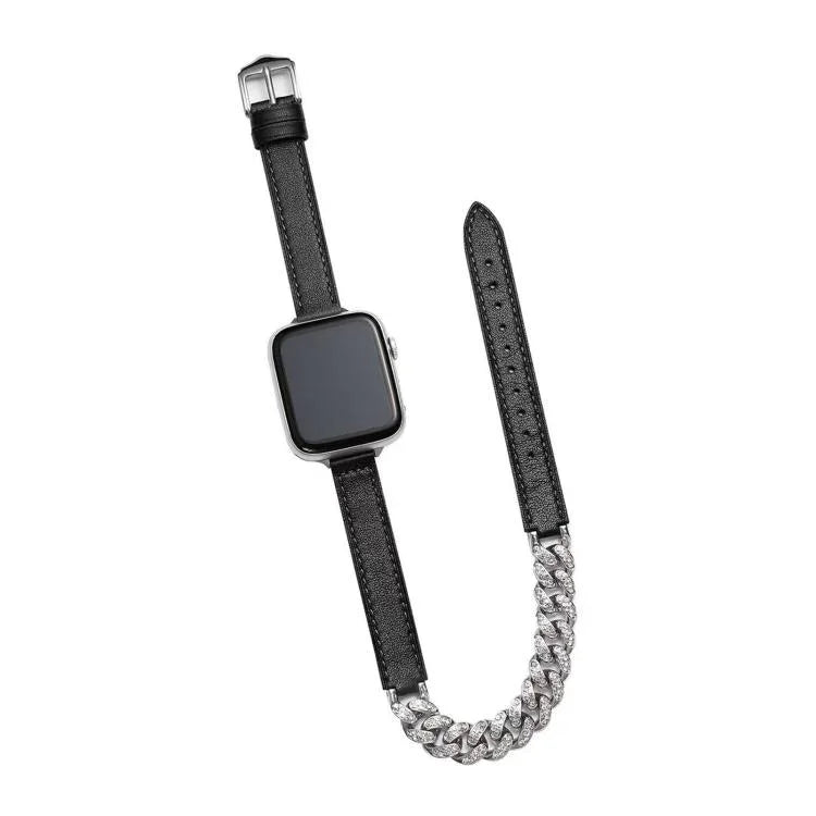 Dây đồng hồ da thật đính vòng tay kim cương, dành cho Apple Watch 46mm / 49mm / 45mm / 44mm, dành cho Apple Watch 42mm / 41mm / 40mm / 38mm