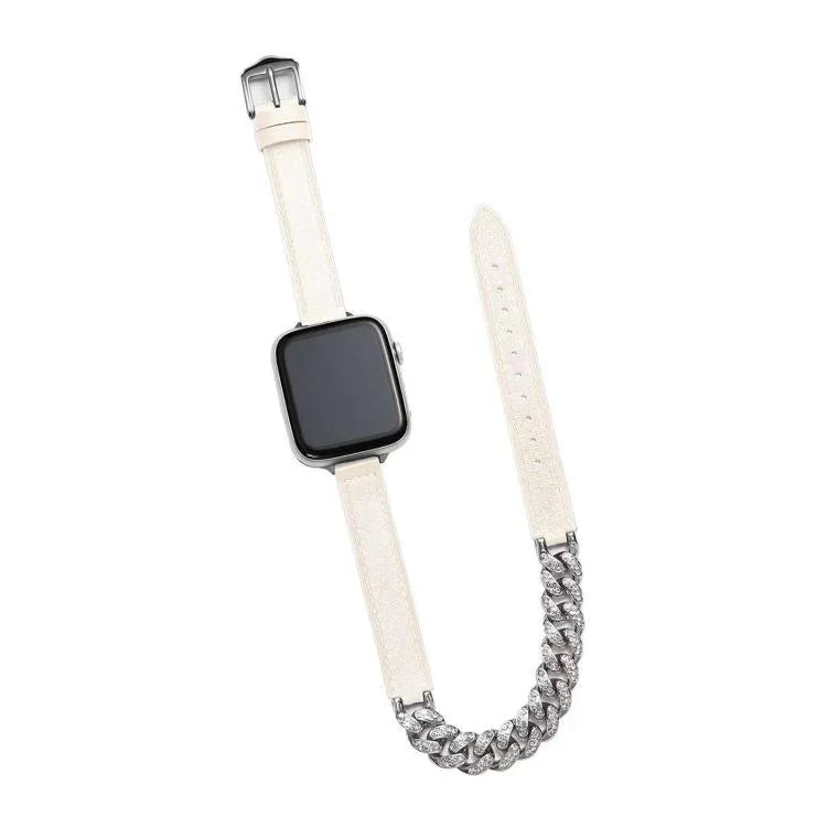 Dây đồng hồ da thật đính vòng tay kim cương, dành cho Apple Watch 46mm / 49mm / 45mm / 44mm, dành cho Apple Watch 42mm / 41mm / 40mm / 38mm