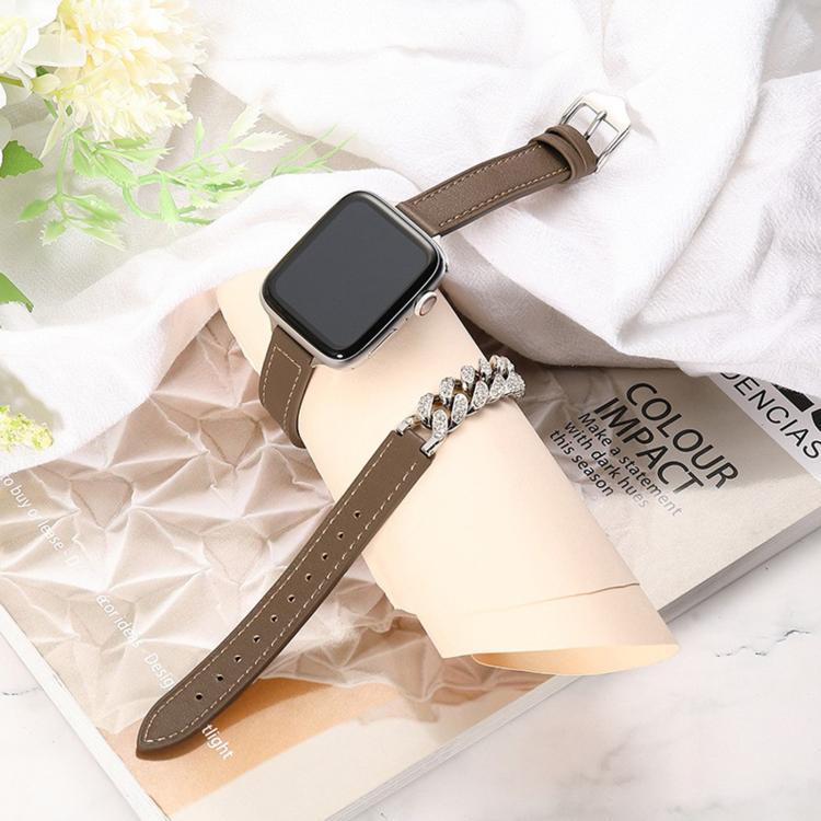 Dây đồng hồ da thật đính vòng tay kim cương, dành cho Apple Watch 46mm / 49mm / 45mm / 44mm, dành cho Apple Watch 42mm / 41mm / 40mm / 38mm