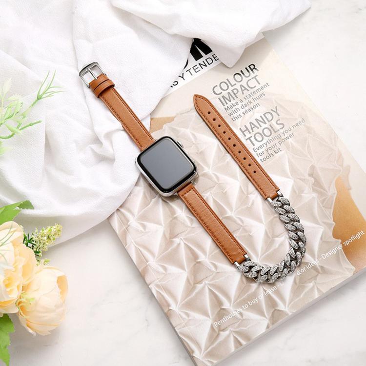 Dây đồng hồ da thật đính vòng tay kim cương, dành cho Apple Watch 46mm / 49mm / 45mm / 44mm, dành cho Apple Watch 42mm / 41mm / 40mm / 38mm