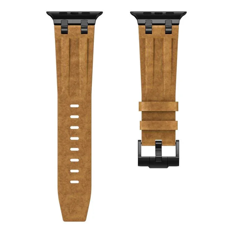 Dây đồng hồ da tổng hợp Crazy Horse khóa đen thép không gỉ, dành cho Apple Watch 46mm / 49mm / 45mm / 44mm