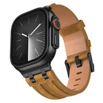 Dây đồng hồ da tổng hợp Crazy Horse khóa đen thép không gỉ, dành cho Apple Watch 46mm / 49mm / 45mm / 44mm