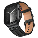 Dây đồng hồ da tổng hợp Crazy Horse khóa đen thép không gỉ, dành cho Apple Watch 46mm / 49mm / 45mm / 44mm
