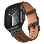 Dây đồng hồ da tổng hợp Crazy Horse khóa đen thép không gỉ, dành cho Apple Watch 46mm / 49mm / 45mm / 44mm