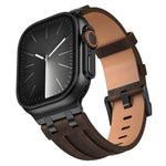 Dây đồng hồ da tổng hợp Crazy Horse khóa đen thép không gỉ, dành cho Apple Watch 46mm / 49mm / 45mm / 44mm