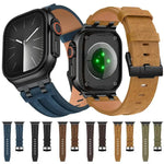 Dây đồng hồ da tổng hợp Crazy Horse khóa đen thép không gỉ, dành cho Apple Watch 46mm / 49mm / 45mm / 44mm