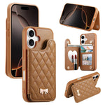 Ốp lưng điện thoại ví da thuần chay kim loại nơ họa tiết hình thoi gương, dành cho iPhone 17 Pro Max, iPhone 17 Pro, iPhone 17, iPhone 16 Pro Max, iPhone 16 Pro, iPhone 16 Plus, iPhone 16