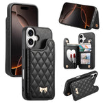 Ốp lưng điện thoại ví da thuần chay kim loại nơ họa tiết hình thoi gương, dành cho iPhone 17 Pro Max, iPhone 17 Pro, iPhone 17, iPhone 16 Pro Max, iPhone 16 Pro, iPhone 16 Plus, iPhone 16