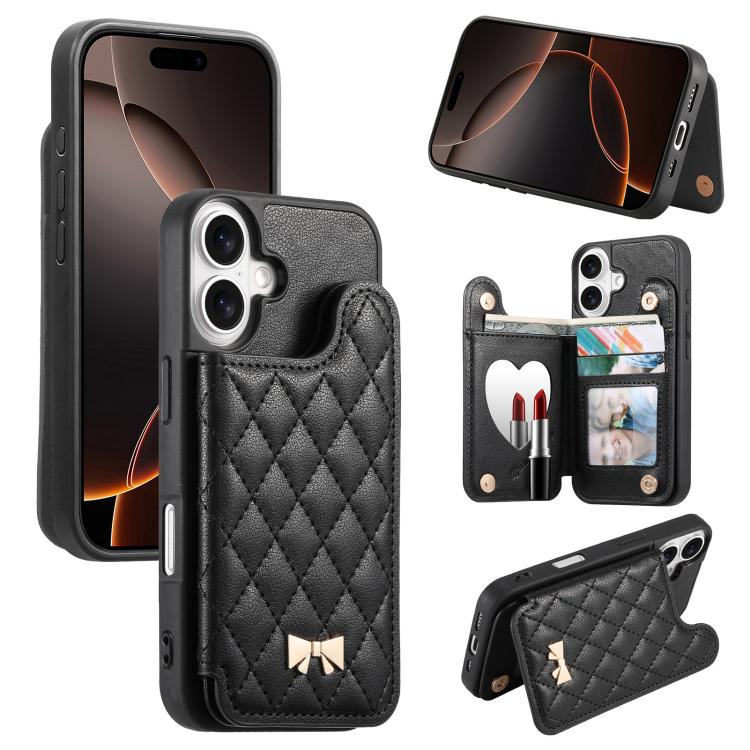 Ốp lưng điện thoại ví da thuần chay kim loại nơ họa tiết hình thoi gương, dành cho iPhone 17 Pro Max, iPhone 17 Pro, iPhone 17, iPhone 16 Pro Max, iPhone 16 Pro, iPhone 16 Plus, iPhone 16