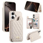 Ốp lưng điện thoại ví da thuần chay kim loại nơ họa tiết hình thoi gương, dành cho iPhone 17 Pro Max, iPhone 17 Pro, iPhone 17, iPhone 16 Pro Max, iPhone 16 Pro, iPhone 16 Plus, iPhone 16